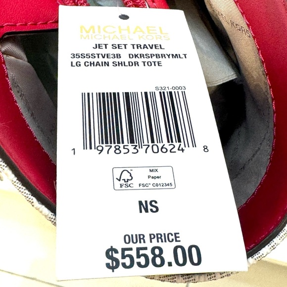 Michael Kors Jet Set LG Color-Block Signature Logo Shoulder Bag Dark Rasberry - Picture 11 of 11